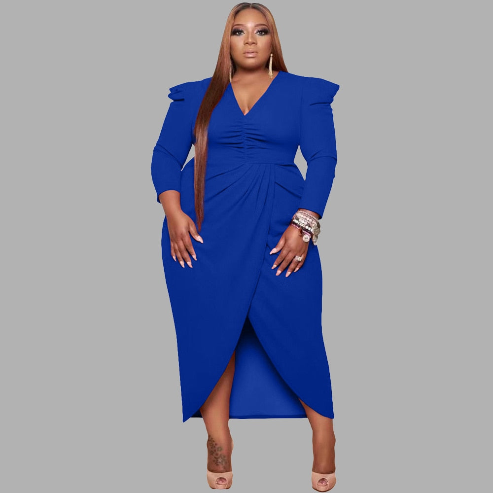 Sexy Women's Clothing Sexy New Style Long Sleeve V Neck Urban Plus Size Evening Dress